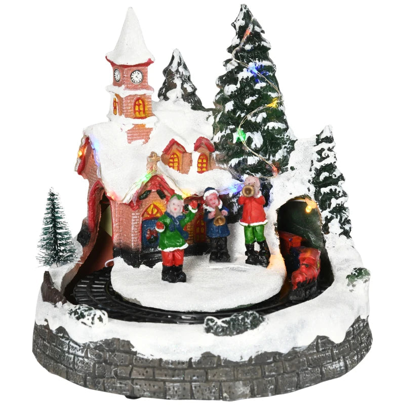 HOMCOM Desktop Christmas Decoration, Christmas Village Houses with Rotating Train, Battery Operated, Multicolored 