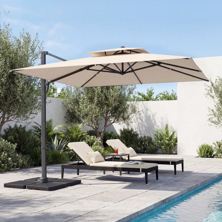 10 FT Aluminum Pole Patio Cantilever Umbrella with 220 LBS Base
