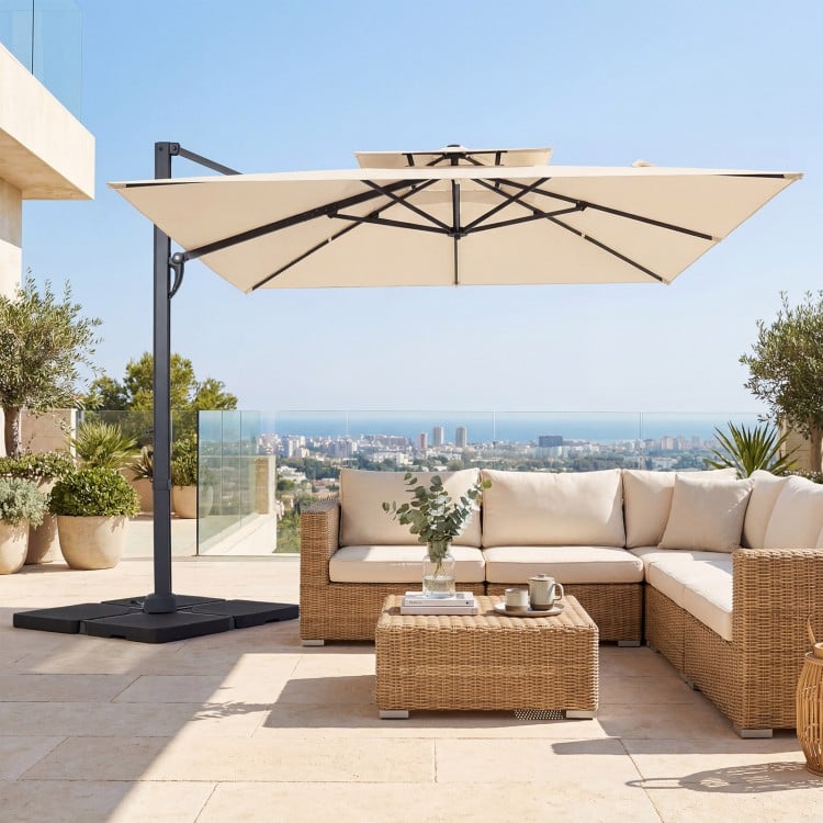 10 FT Aluminum Pole Patio Cantilever Umbrella with 220 LBS Base