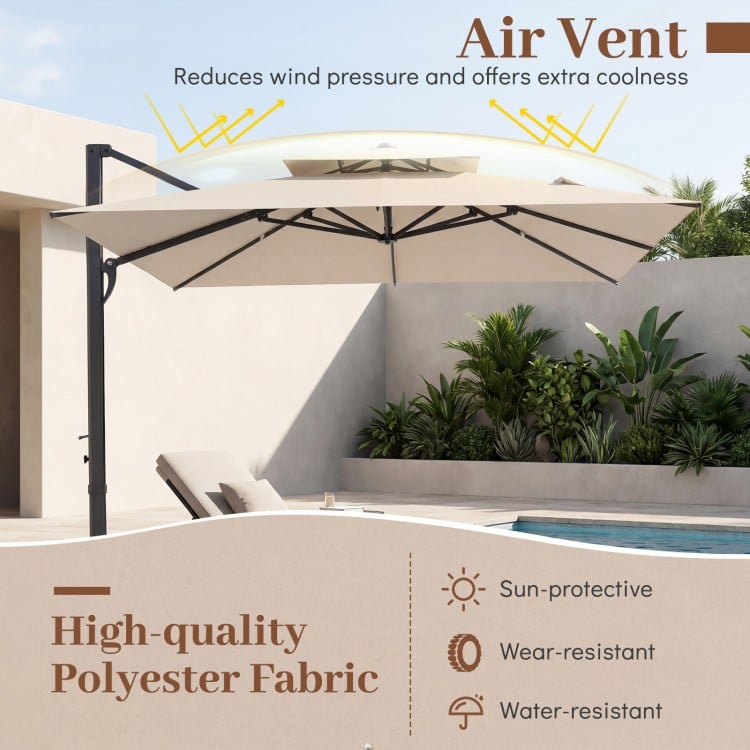 10 FT Aluminum Pole Patio Cantilever Umbrella with 220 LBS Base