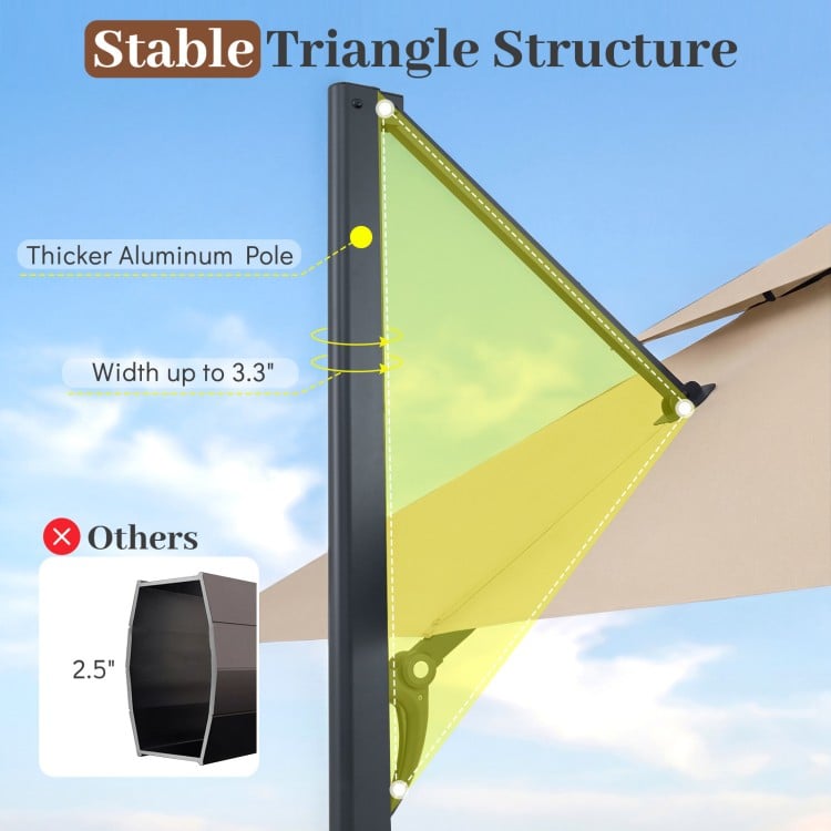 10 FT Aluminum Pole Patio Cantilever Umbrella with 220 LBS Base