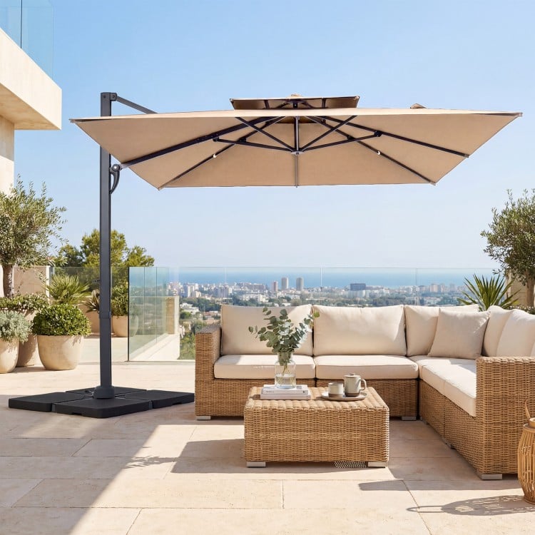 10 FT Aluminum Pole Patio Cantilever Umbrella with 220 LBS Base