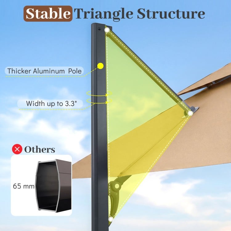 10 FT Aluminum Pole Patio Cantilever Umbrella with 220 LBS Base