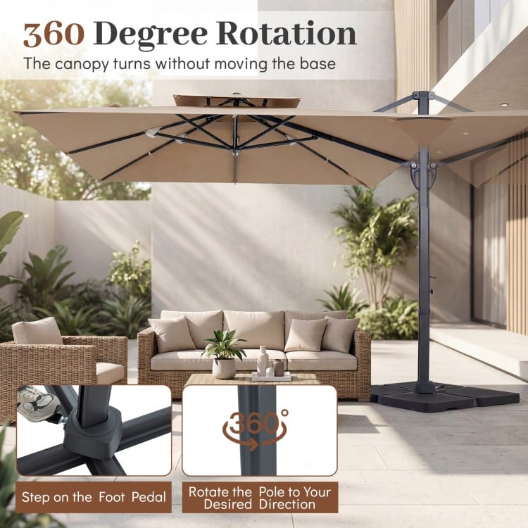 10 FT Aluminum Pole Patio Cantilever Umbrella with 220 LBS Base