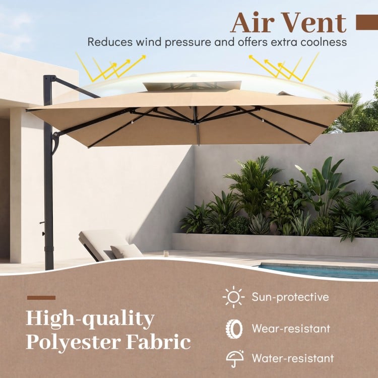 10 FT Aluminum Pole Patio Cantilever Umbrella with 220 LBS Base