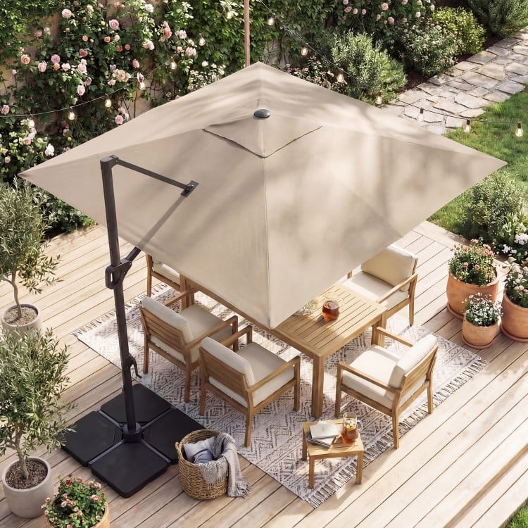 10 FT Cantilever Patio Umbrella with 32 Solar LED Lights and 220 LBS Base