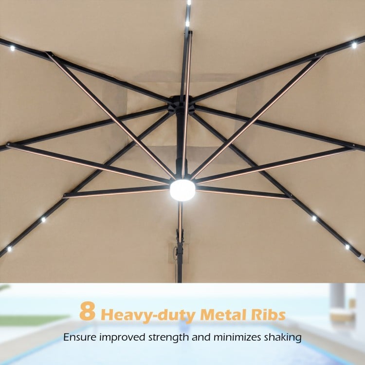 10 FT Cantilever Patio Umbrella with 32 Solar LED Lights and 220 LBS Base