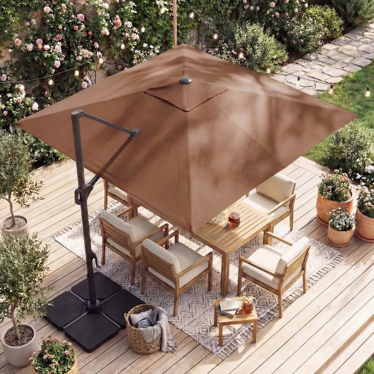 10 FT Cantilever Patio Umbrella with 32 Solar LED Lights and 220 LBS Base