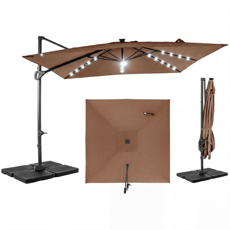 10 FT Cantilever Patio Umbrella with 32 Solar LED Lights and 220 LBS Base
