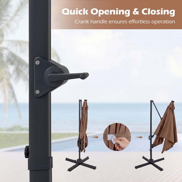 10 FT Cantilever Patio Umbrella with 32 Solar LED Lights and 220 LBS Base