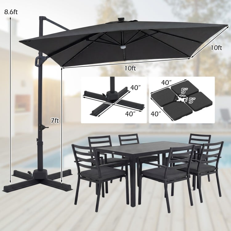 10 FT Cantilever Patio Umbrella with 32 Solar LED Lights and 220 LBS Base