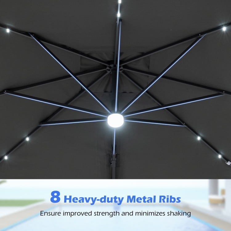 10 FT Cantilever Patio Umbrella with 32 Solar LED Lights and 220 LBS Base