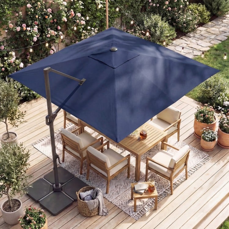 10 FT Cantilever Patio Umbrella with 32 Solar LED Lights and 220 LBS Base