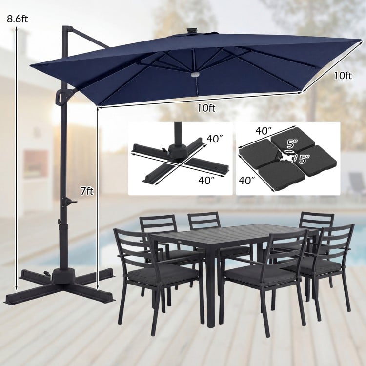 10 FT Cantilever Patio Umbrella with 32 Solar LED Lights and 220 LBS Base