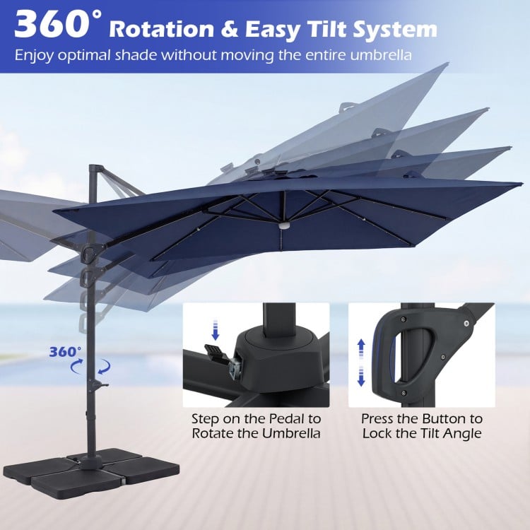10 FT Cantilever Patio Umbrella with 32 Solar LED Lights and 220 LBS Base