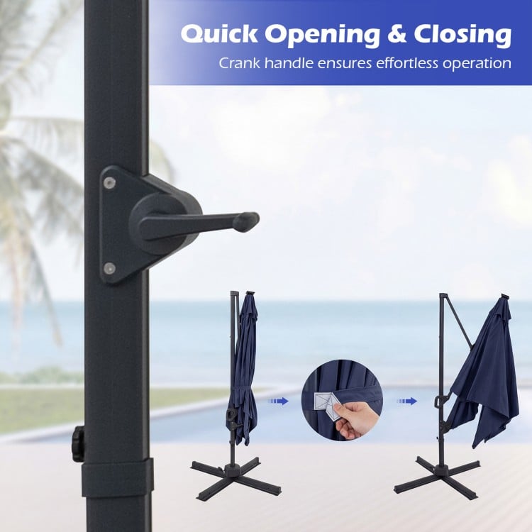 10 FT Cantilever Patio Umbrella with 32 Solar LED Lights and 220 LBS Base
