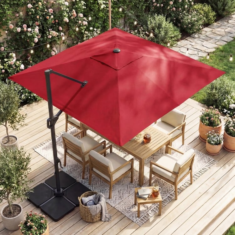 10 FT Cantilever Patio Umbrella with 32 Solar LED Lights and 220 LBS Base