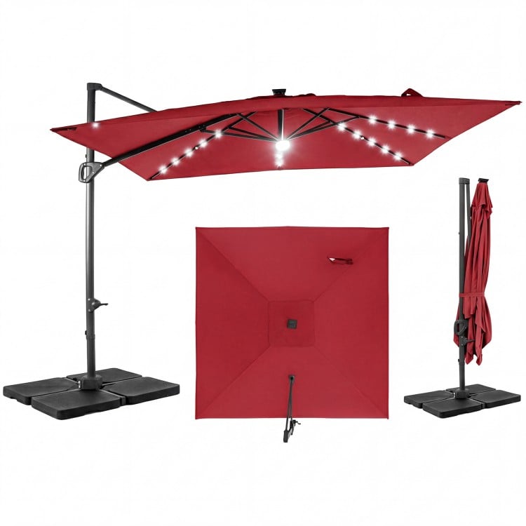 10 FT Cantilever Patio Umbrella with 32 Solar LED Lights and 220 LBS Base