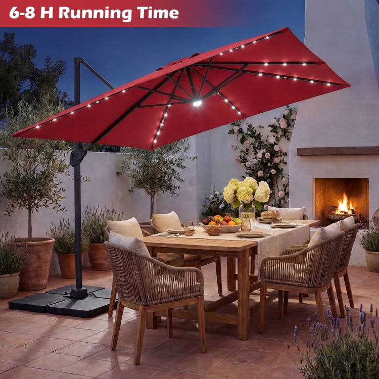 10 FT Cantilever Patio Umbrella with 32 Solar LED Lights and 220 LBS Base