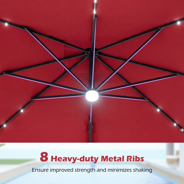 10 FT Cantilever Patio Umbrella with 32 Solar LED Lights and 220 LBS Base