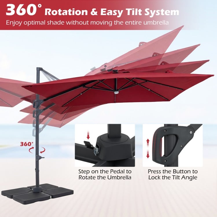 10 FT Cantilever Patio Umbrella with 32 Solar LED Lights and 220 LBS Base