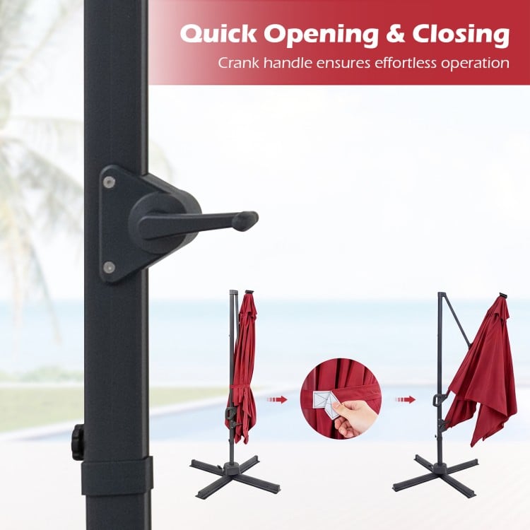 10 FT Cantilever Patio Umbrella with 32 Solar LED Lights and 220 LBS Base