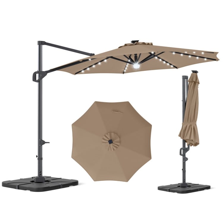 10 FT Cantilever Patio Umbrella with 35 Solar LED Lights and 220 LBS Base