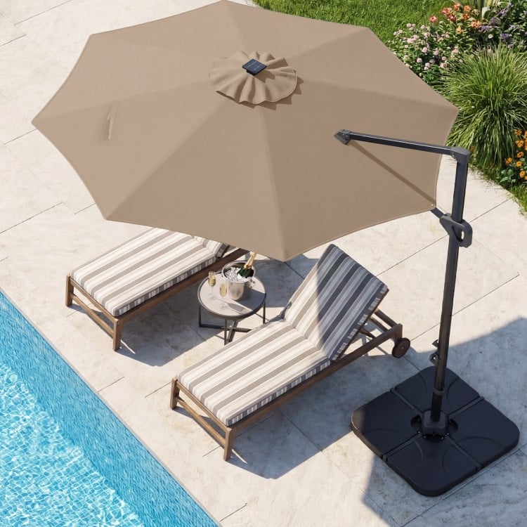 10 FT Cantilever Patio Umbrella with 35 Solar LED Lights and 220 LBS Base