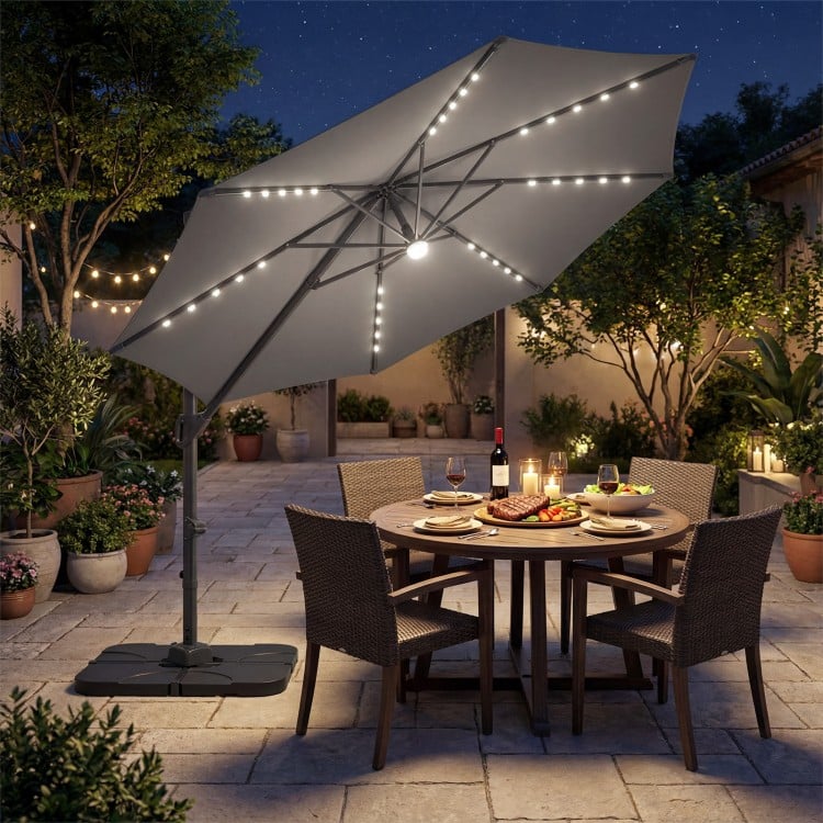 10 FT Cantilever Patio Umbrella with 35 Solar LED Lights and 220 LBS Base