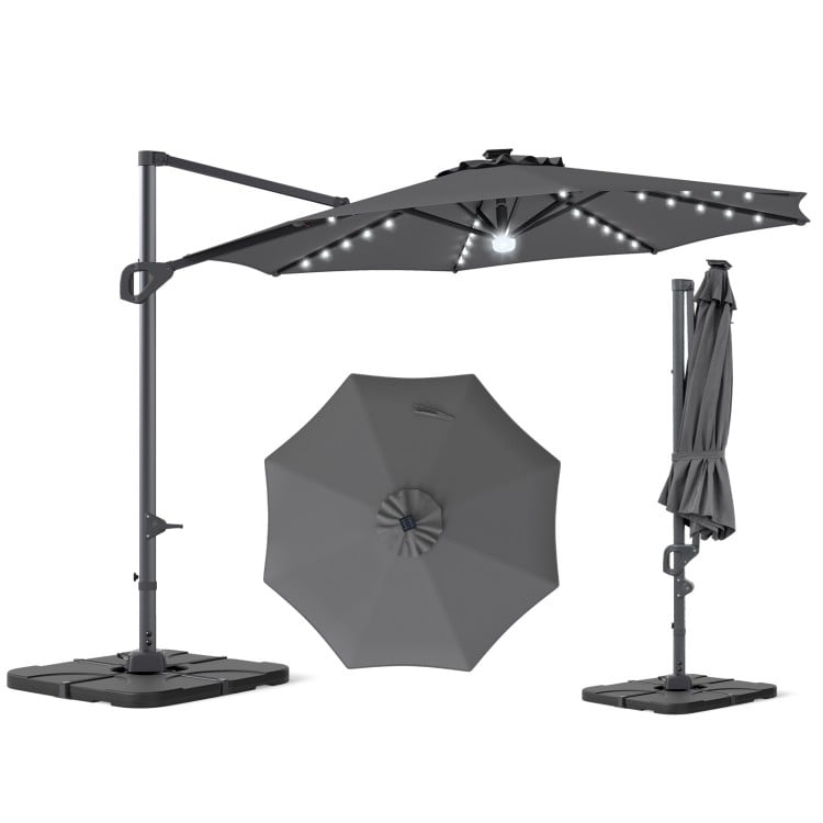 10 FT Cantilever Patio Umbrella with 35 Solar LED Lights and 220 LBS Base