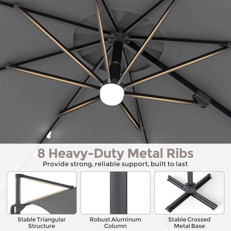 10 FT Cantilever Patio Umbrella with 35 Solar LED Lights and 220 LBS Base