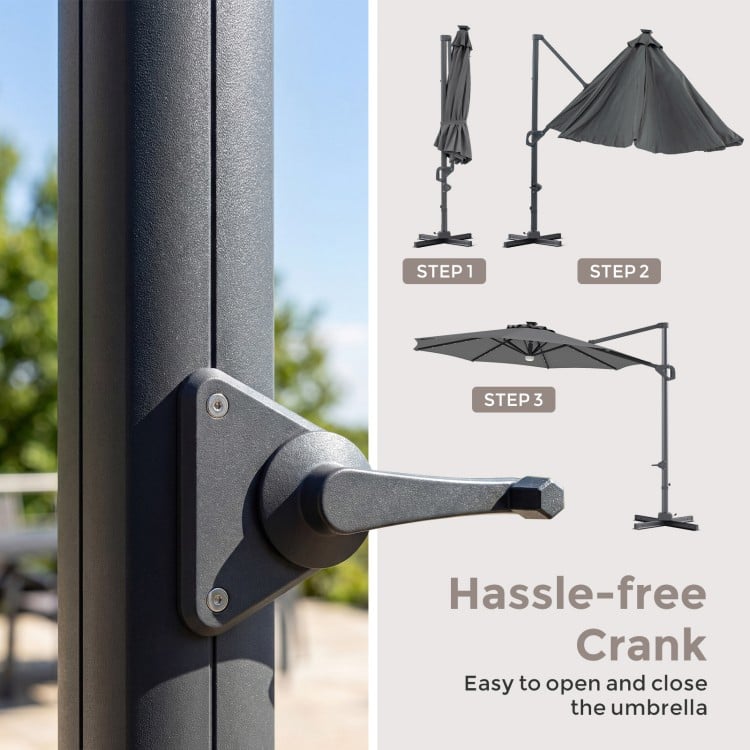 10 FT Cantilever Patio Umbrella with 35 Solar LED Lights and 220 LBS Base