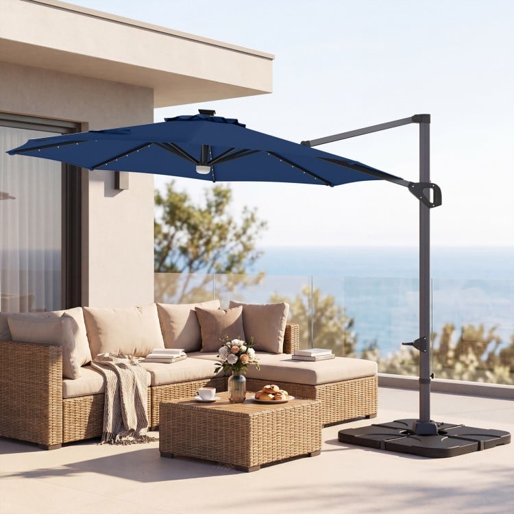 10 FT Cantilever Patio Umbrella with 35 Solar LED Lights and 220 LBS Base