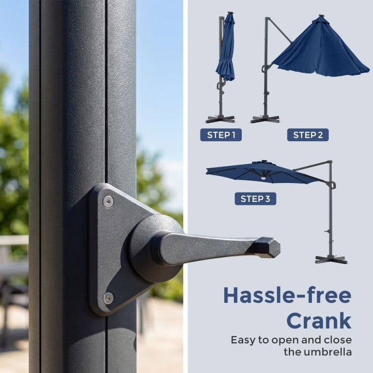 10 FT Cantilever Patio Umbrella with 35 Solar LED Lights and 220 LBS Base
