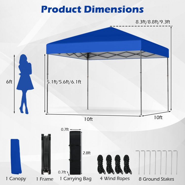 10 x 10 Ft Pop-Up Canopy Tent with Carrying Bag & Stakes – Easy Setup Outdoor Shelter