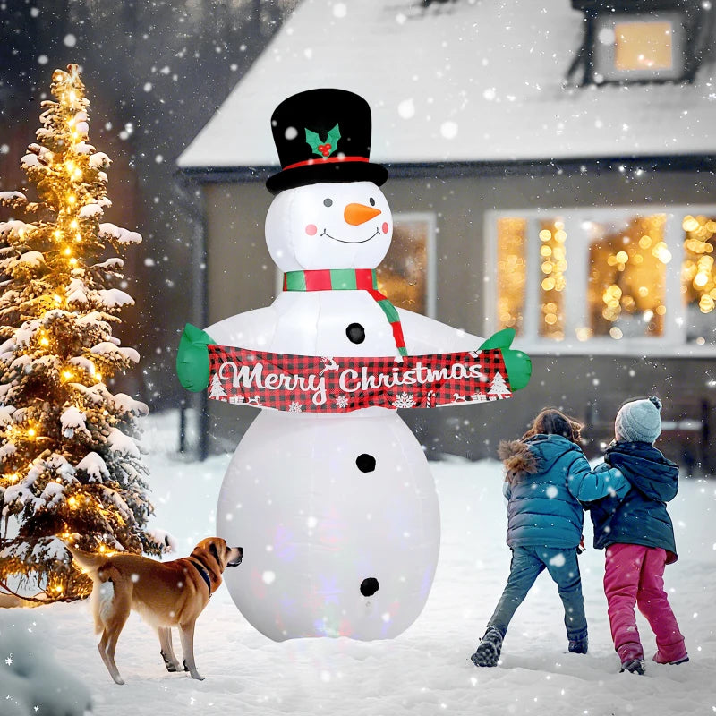 Outsunny 7ft Inflatable Christmas Snowman – Motion-Activated Music & Projector LED Light, Blow-Up Holiday Decoration 