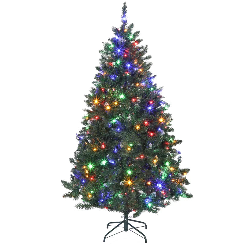 HOMCOM 6ft Frosted Pre-Lit Christmas Tree – Full Spruce with Dual Colour LED Lights, Hinged Design, Easy Assembly 