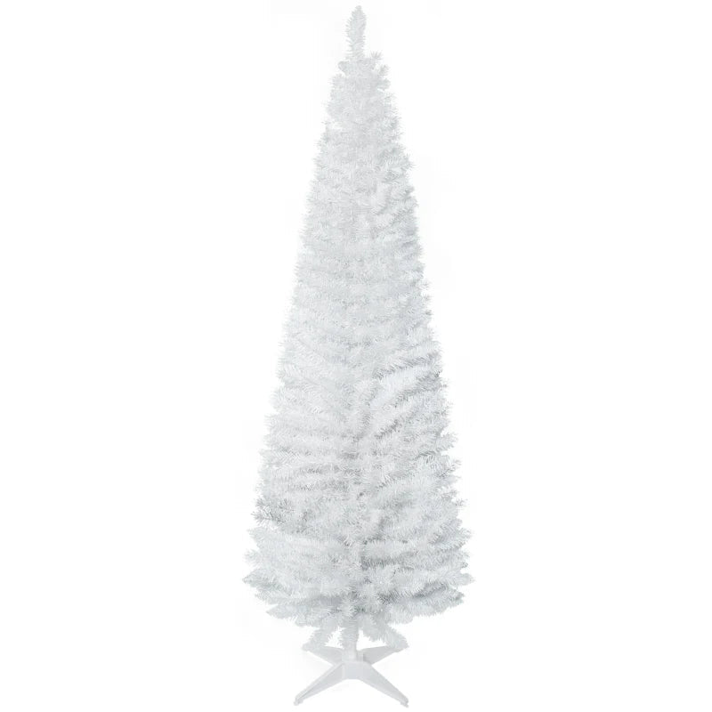 HOMCOM 6 FT Christmas Tree Classic Tree Holiday Indoor Decoration, with Stable Plastic Base, White 