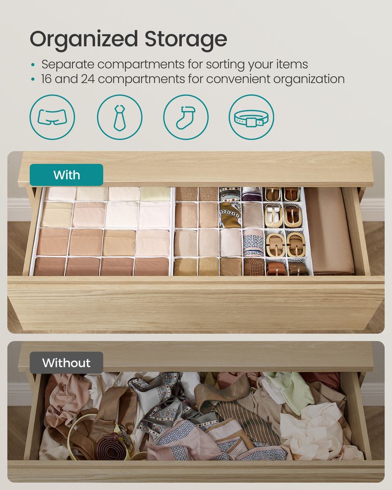 SONGMICS Set of 4 Closet Organizers for Underwear, 80 Cells 