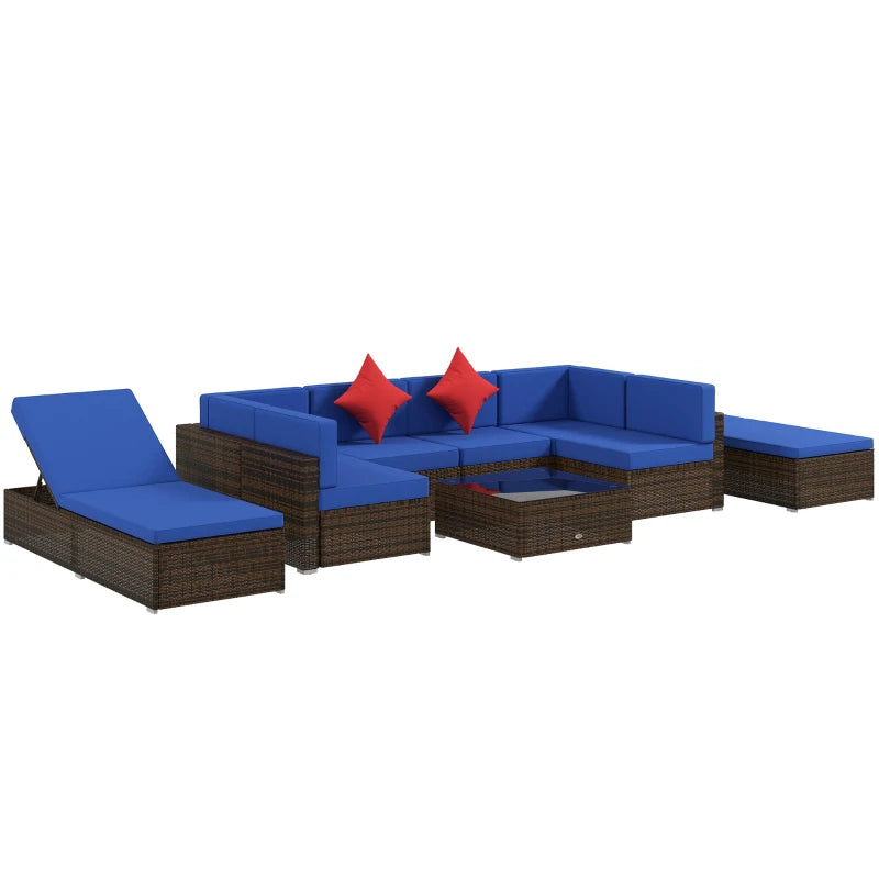 Outsunny 9 Pieces Wicker Patio Furniture Set with Cushion, Navy Blue