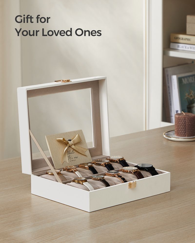 SONGMICS 10-Slot Watch Case with Large Glass Lid 