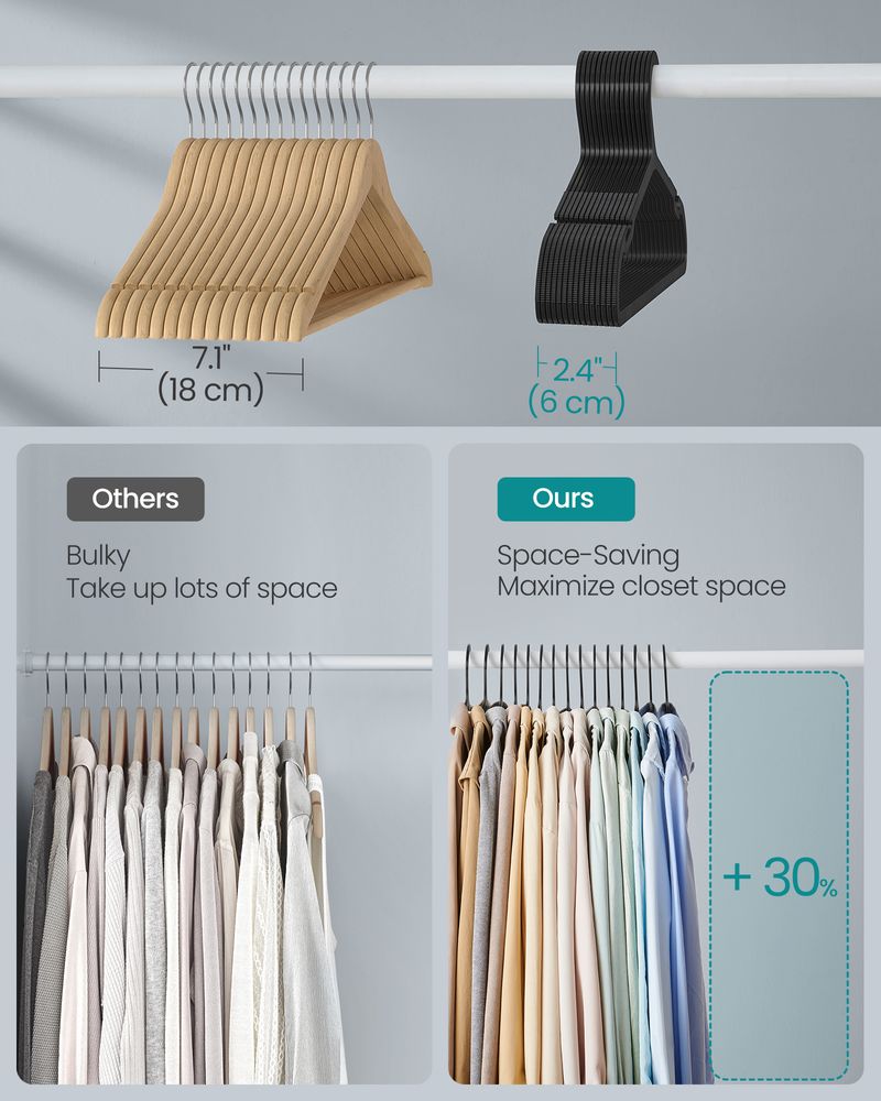 SONGMICS Plastic Hangers with Wide Shoulder Notches Pack of 50 