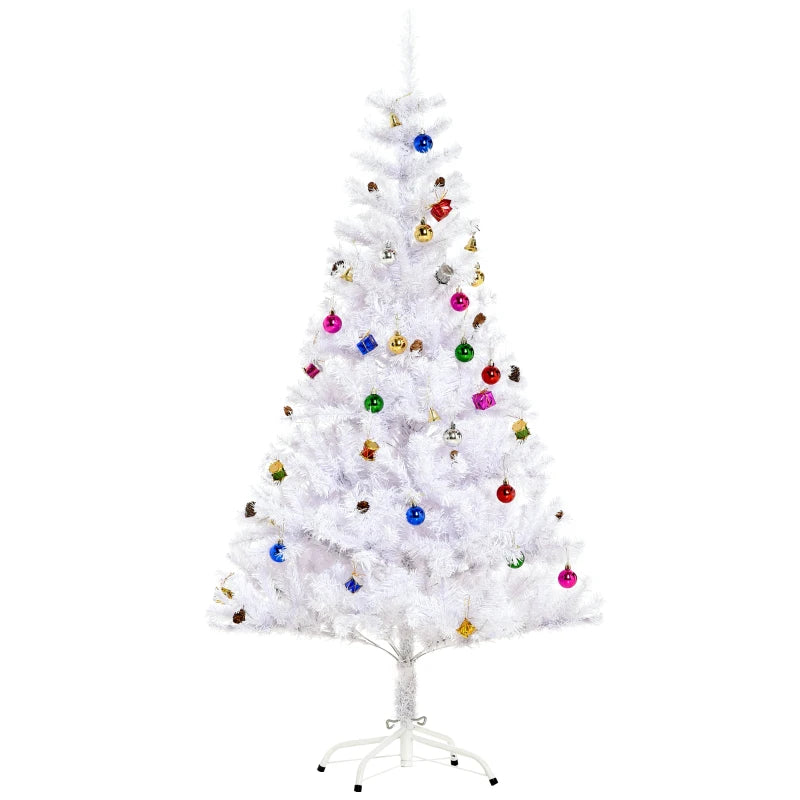 HOMCOM 4.9 Feet Artificial Christmas Tree with Ornaments, White Holiday Xmas Decor 