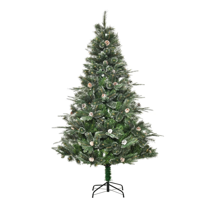 HOMCOM Artificial Christmas Snow Pine Tree with Automatic Open, Pinecones, Green Holiday Home Decoration 