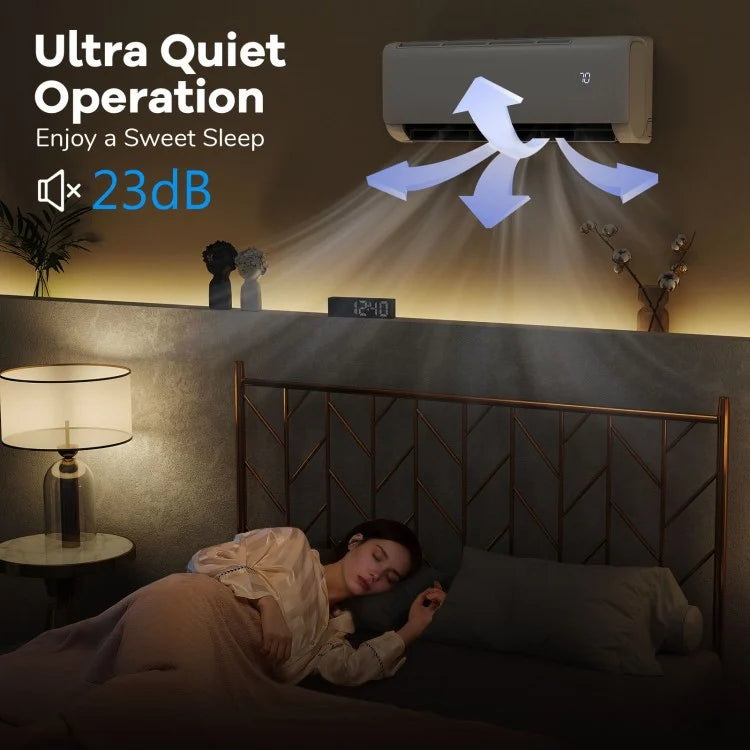 Ultra-Quiet Inverter Mini Split AC: 22 SEER2/R32 Eco Refrigerant, Sleep Mode