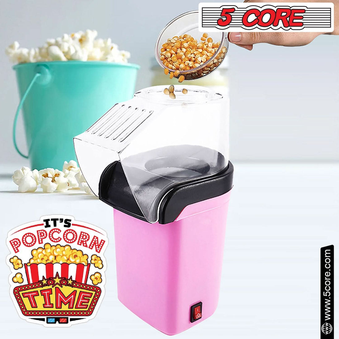 5Core Popcorn Machine 16 Cup Hot Air Popper Mini Portable Electric Pop Corn Maker PINK