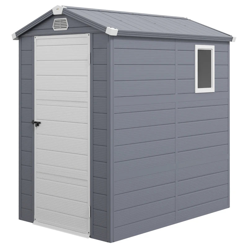 Outsunny 4.5' x 6' Garden Storage Shed with Latch Door, Vents, Sloped Roof, PP, Grey