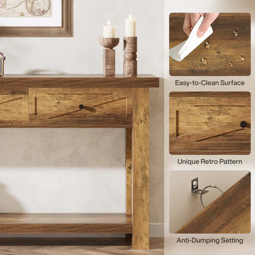 70.9" Farmhouse Console Table with 3 Drawers, Narrow Entryway Sofa Table with Storage Shelf Rustic Brown