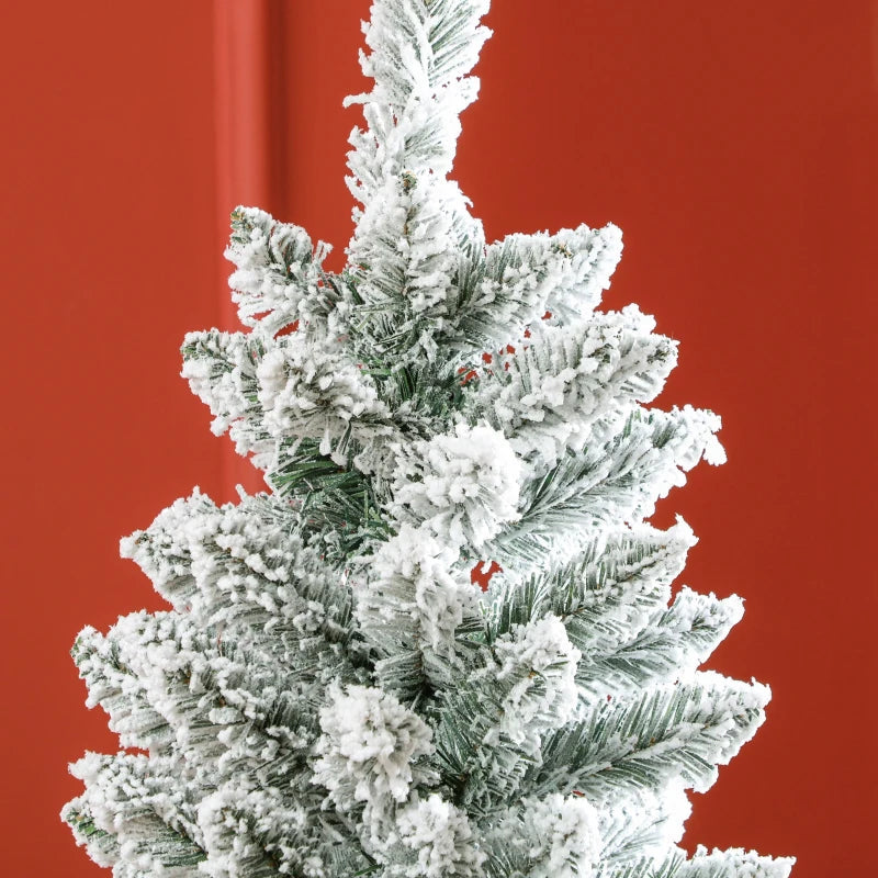 HOMCOM 6ft Pencil Flocked Christmas Tree – 479 Branch Tips with Metal Base, Indoor Holiday Decoration 