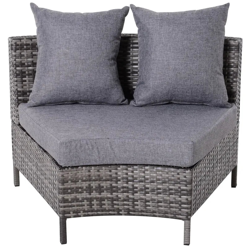 Outsunny 5PC Patio Furniture Set Outdoor Garden Rattan Wicker Sofa Cushioned Half-Moon Seat Deck with Pillow, Table, Grey